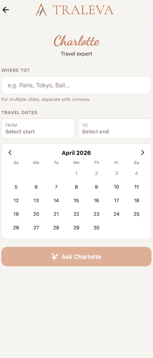 Charlotte AI travel companion chat interface