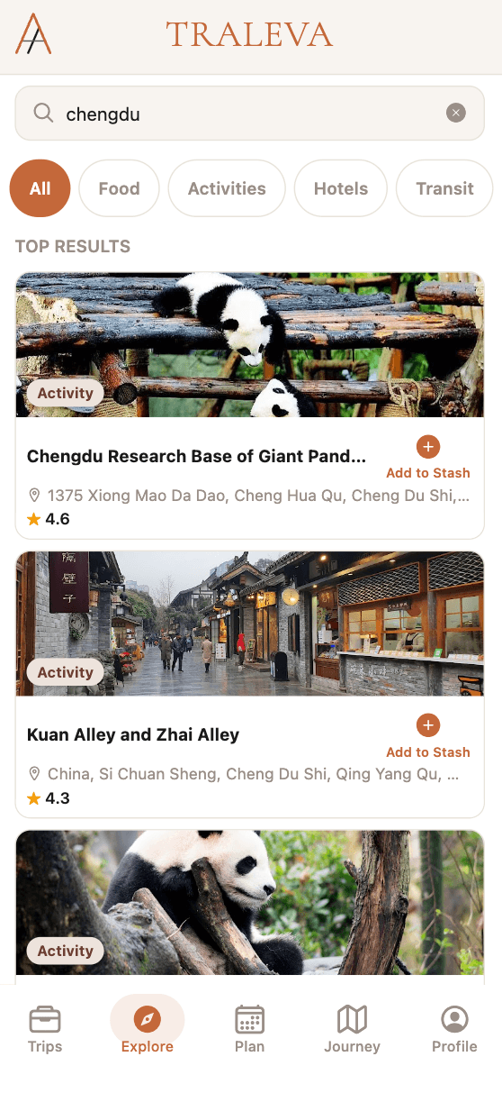Explore tab showing activity discovery