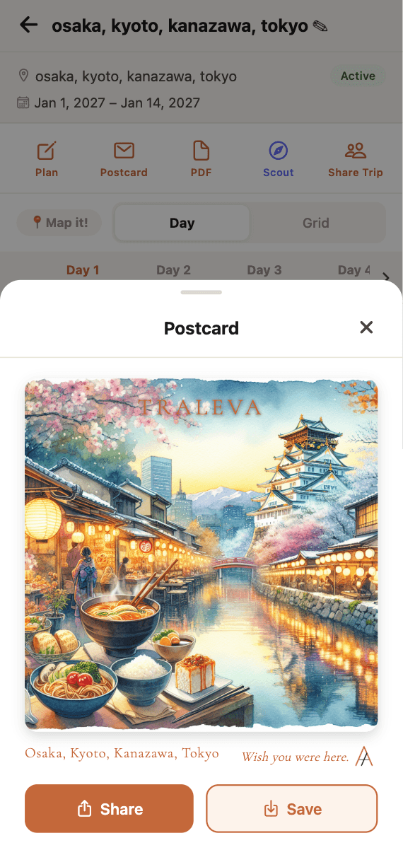Traleva postcard for a trip